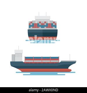 Transportation Logistics Container transport boat for marine export Stock Vector