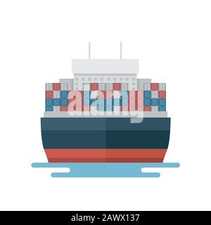 Transportation Logistics Container transport boat for marine export in front view Stock Vector