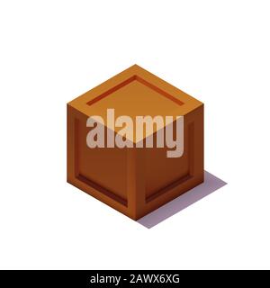 Isometric wood box. 3D realistic icons. Box wooden, craft packaging, isolated vector illustration Stock Vector