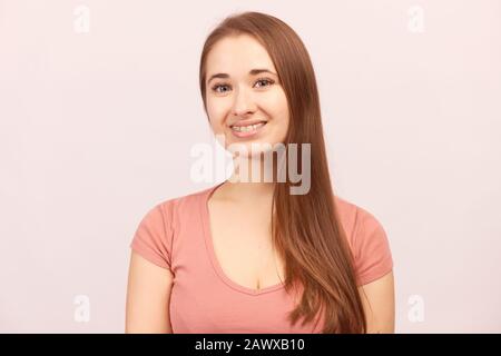 girl smiling, happy mood positive face expression Stock Photo