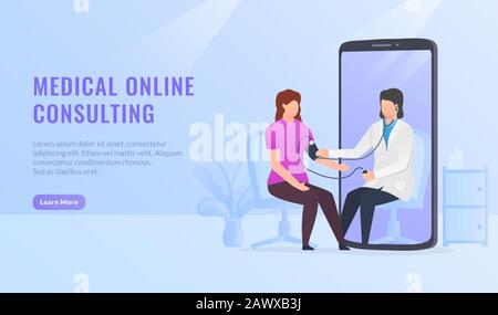 Online medical healthcare consultation for website template or landing homepage design vector Stock Photo