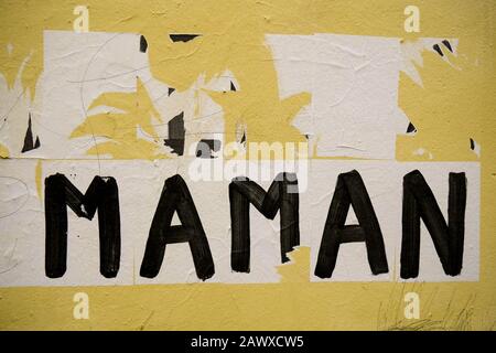 'Mummy', partial view of a feminist collage protesting against violences made to women, Lyon, France Stock Photo