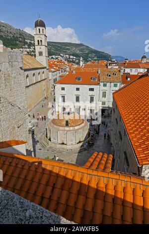 The Large Onofrio Fountain or big fountain of Onofrio inside the City walls of The Old Town, Dubrovnik, Croatia Stock Photo