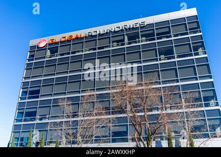 Feb 7, 2020 Santa Clara / CA / USA - GlobalFoundries headquarters in Silicon Valley; GlobalFoundries is an American semiconductor foundry created by t Stock Photo