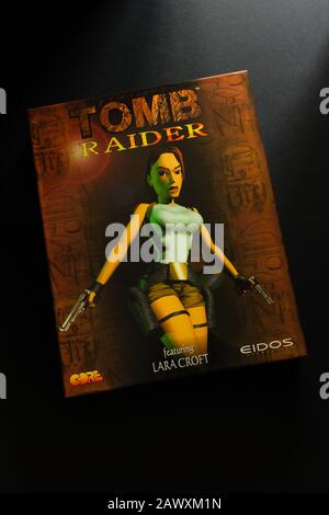 The original Tomb Raider featuring Lara Croft PC game from 1996 an action-adventure video game developed by Core Design and published by Eidos Stock Photo