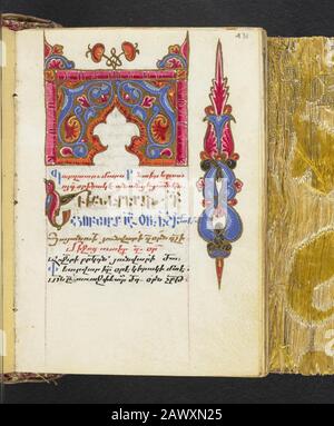 16th century Armenian Liturgical psalter and perpetual calendar The manuscript includes ten full-page illuminations of Biblical figures and illuminated headpieces at the beginning of the eight canons of the the Psalter. Stock Photo