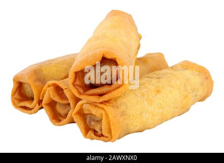 Crispy Chinese spring rolls isolated on a white background Stock Photo