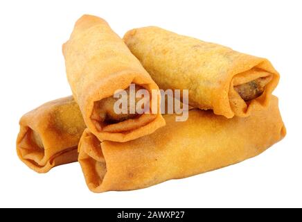 Crispy Chinese spring rolls isolated on a white background Stock Photo