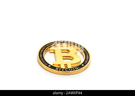 gold bitcoin physical isolated on white background Stock Photo