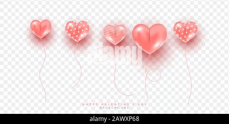 Pink heart shape balloons isolated on white background, Decor for holiday banner, poster or voucher greeting card. Stock Vector
