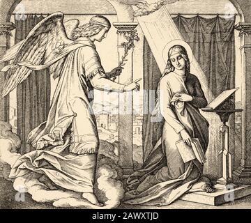 Virgin Mary annunciation. The announcement of the angel Gabriel to the Blessed Virgin Mary. Announcement of the birth of Jesus. The angel Gabriel Stock Photo