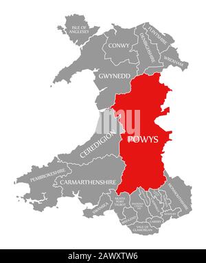 Powys Wales Map grey Stock Photo - Alamy