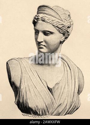 Bust and marble head of the Diana of Versailles or Artemis Goddess of ...