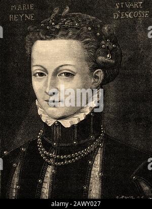 Mary Stewart Queen of Scots. Portrait engraving. Writer of French Stock ...