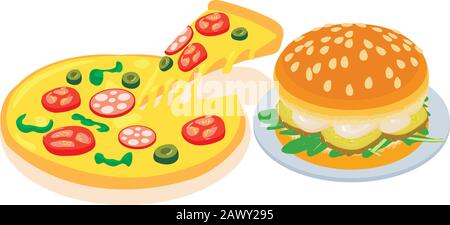 Various fastfood icon, isometric style Stock Vector