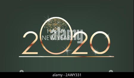 Shiny happy new year 2020 sign in a circle. Place for text. Winter holiday vector Stock Vector