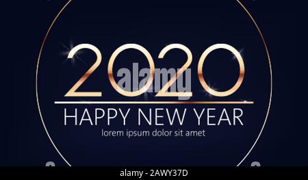 Shiny happy new year 2020 sign in a circle. Place for text. Winter holiday vector Stock Vector
