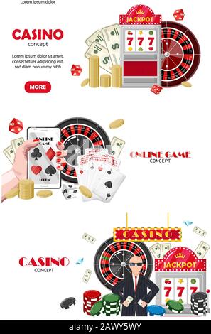 Casino set of site template concepts. Online game on mobile phone 