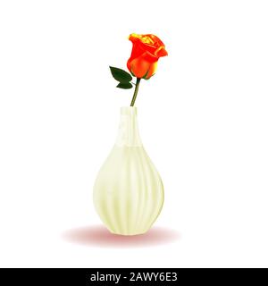 Branch of a rose in a vase isolated on a white background. Flower. Orange. Stock Vector