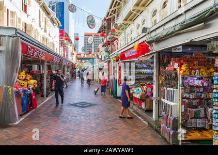 Shops and stalls selling souvenirs in Chinatown, Singapore, Asia. Stock Photo