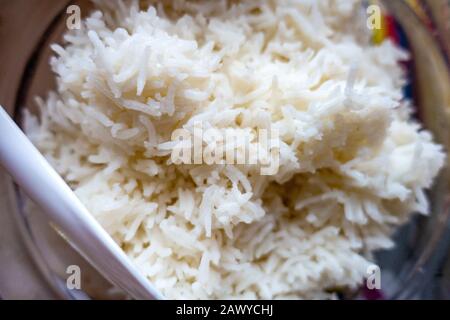 A bowl of white steamed rice. Stock Photo