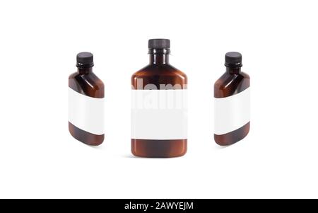 Download Blank Amber Plastic Bottle With White Label Mockup Isolated Stock Photo Alamy