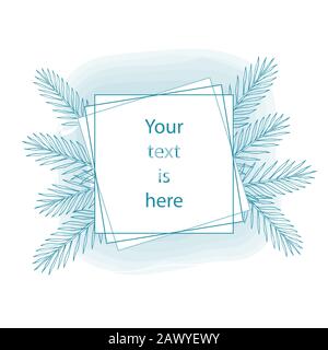 Template for text in green frame, palm leaves and watercolor brush. Hand draw sketch. Suitable for wallpaper, banner, background, card, book illustration, landing page, stories, ads. Vector illustration. EPS10 Stock Vector