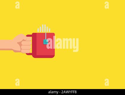 Vector Hand hold tea mug. One hand. Vector flat cartoon illustration Stock Vector