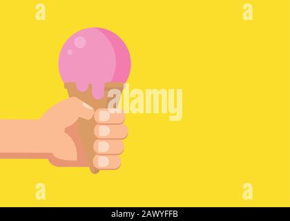 Vector Flat illustration Hand Holds an Ice Cream in a Waffle Cone Stock Vector