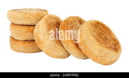 Group of wholemeal English muffins isolated on a white background Stock Photo