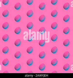 Card for Happy Easter celebrating or greeting. Pink-blue neon colored eggs on background. Modern artwork, bright wallpaper, background, pattern for your device, design or advertisement. concept. Stock Photo