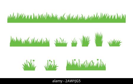 Set of isolated green grass design flat vector illustration on white background Stock Vector