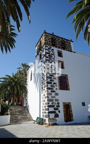 Village of San Andres on La Palma Island, Spain. Village church with volcanic rock cornerstones showing. Stock Photo
