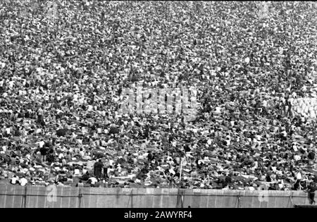 The public during the famous Isle of Wight festival in 1970, it is estimated that between 600 and 700,000 people attended. Stock Photo