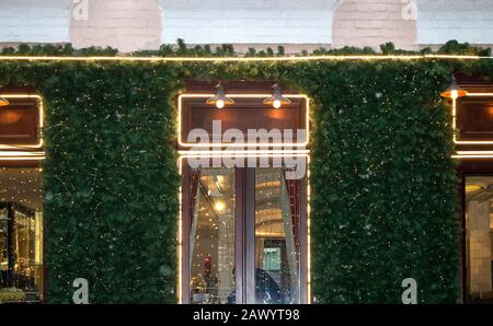 Blank wood rectangular signboard on green entrance mock up Stock Photo