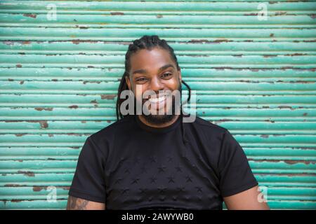 Portrait happy handsome man with beard smiling Stock Photo
