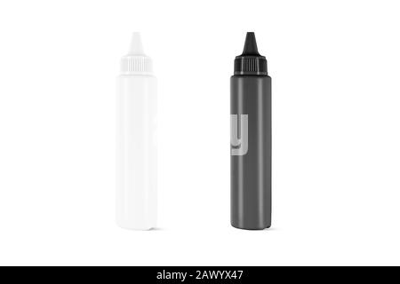 Blank black and white plastic tall bottle mockup, front view Stock Photo