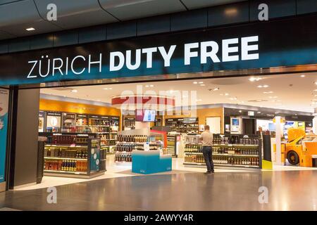 Zurich, Switzerland - June 11, 2017: Airport Zurich Duty Free shop entrance with lettering Stock Photo
