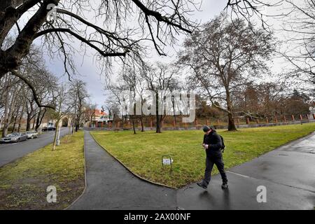 Prague, Czech Republic. 10th Feb, 2020. The Pod Kastany Square (Chestnut Trees Square) is seen in Prague, Czech Republic, on February 10, 2020. The square, where the Russian embassy is situated, will probably be renamed after the murdered Russian opposition leader Boris Nemtsov, Mayor Zdenek Hrib said on February 7. Credit: Vit Simanek/CTK Photo/Alamy Live News
