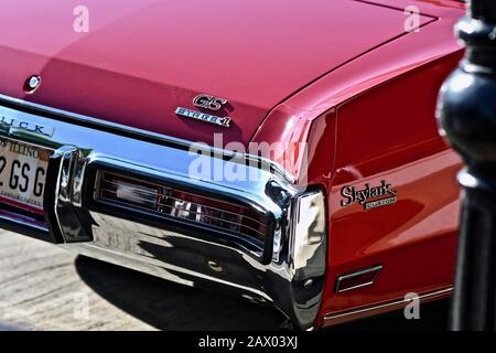 DOWNERS GROVE, UNITED STATES - Jun 07, 2019: An old red Skylark car in Downers Grove, United States Stock Photo