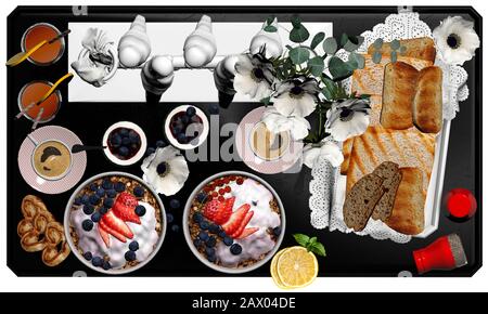 3d render of coffee and deserts concept Stock Photo