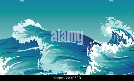 Big rushing sea or ocean waves design. Stock Vector