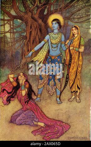 'Rama Spurns the Demon Lover', 1913. In the Ramayana, Surpanakha, the sister of Ravana, falls in love with Rama, who will not take another wife as he is faithful to Sita. From &quot;Indian Myth and Legend&quot;, by Donald A. Mackenzie. [The Gresham Publishing Company Limited, London, 1913] Stock Photo