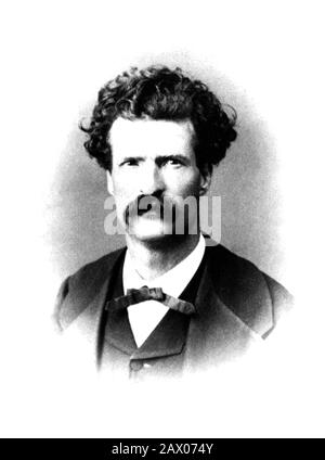 Vintage portrait photo of American writer and humourist Samuel Langhorne Clemens (1835 – 1910), better known by his pen name of Mark Twain. Photo taken in Constantinople in September 1867 by Abdullah Frères, official photographers to the Sultan of Turkey. Stock Photo