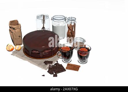 3d render of coffee and deserts concept Stock Photo