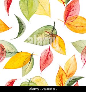 Watercolor vector seamless print with autumn leaves Stock Vector