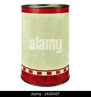 Vintage tin can with copy space isolated on white Stock Photo