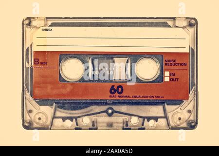 Retro styled image of an old compact cassette with empty label Stock Photo
