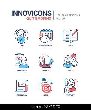 Quit smoking - line design style icons set Stock Vector