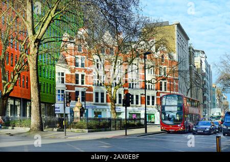 London, United Kingdom - January 19th 2016: Colorful facade of Central Saint Giles and building in traditional old style Stock Photo